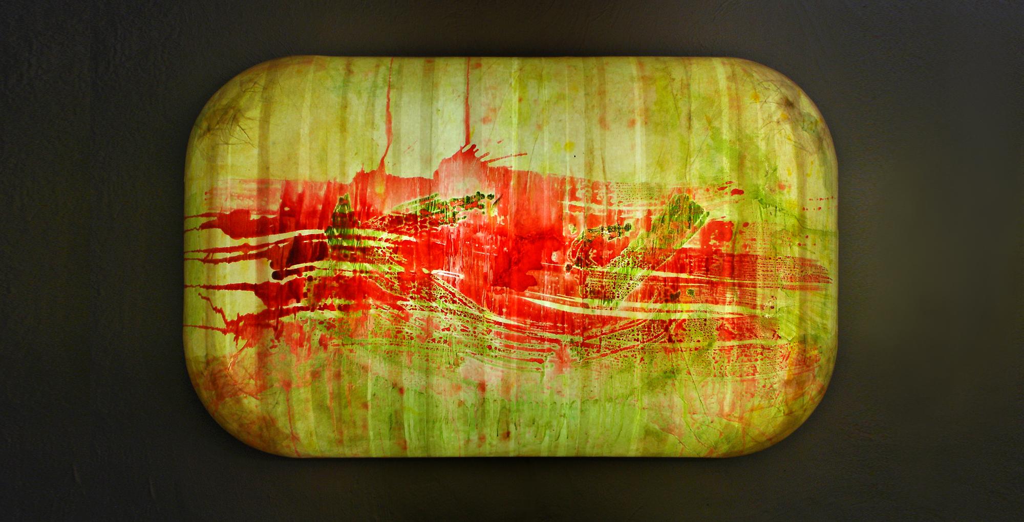 Leuchtobjekt – Beizen und Ölfarben auf Papier, 70 x 110 x 21 cm I 2008