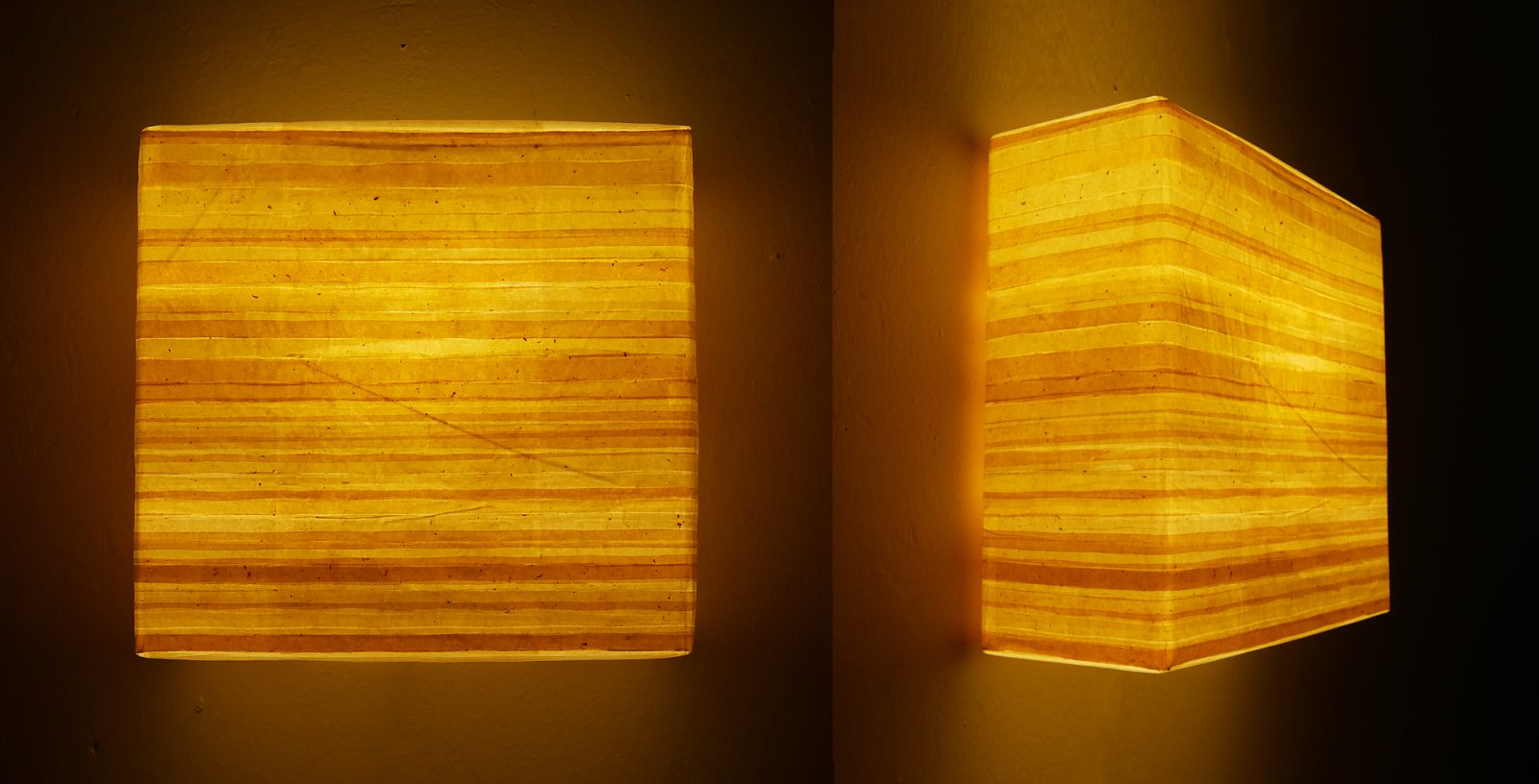 Leuchtobjekt – Kurkuma + Ölfarben auf Papier, 42 x 42 x 17 cm I 2019